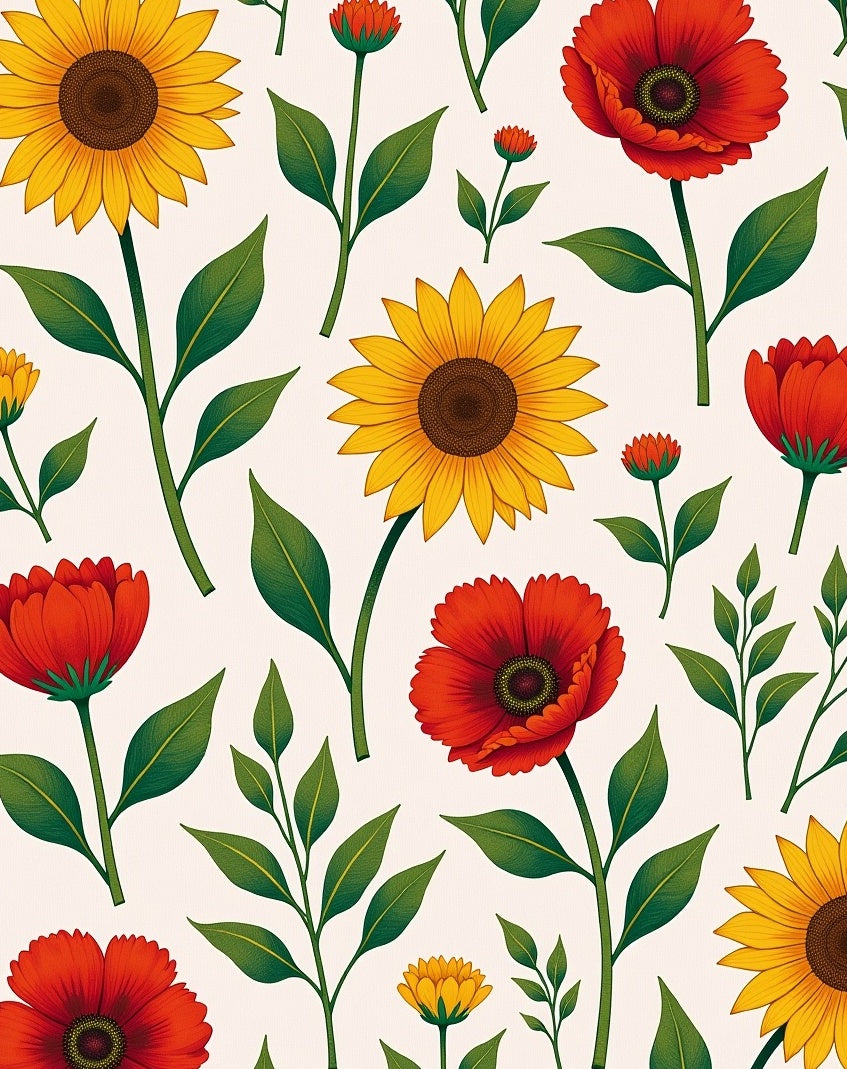 Vibrant Floral Sunflower Poppy Pattern Rug