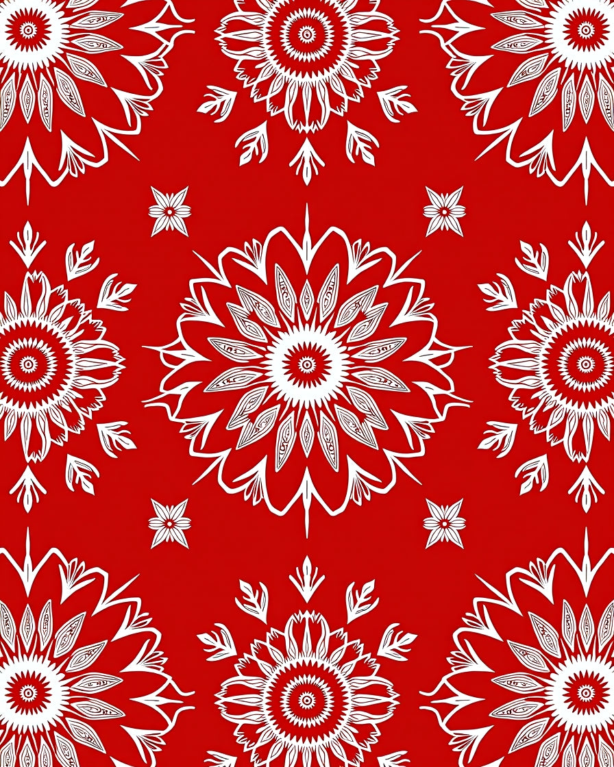 White Floral Mandala Red Pattern Rug