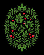 Green Leaf Red Berry Oval Arrangement Rug