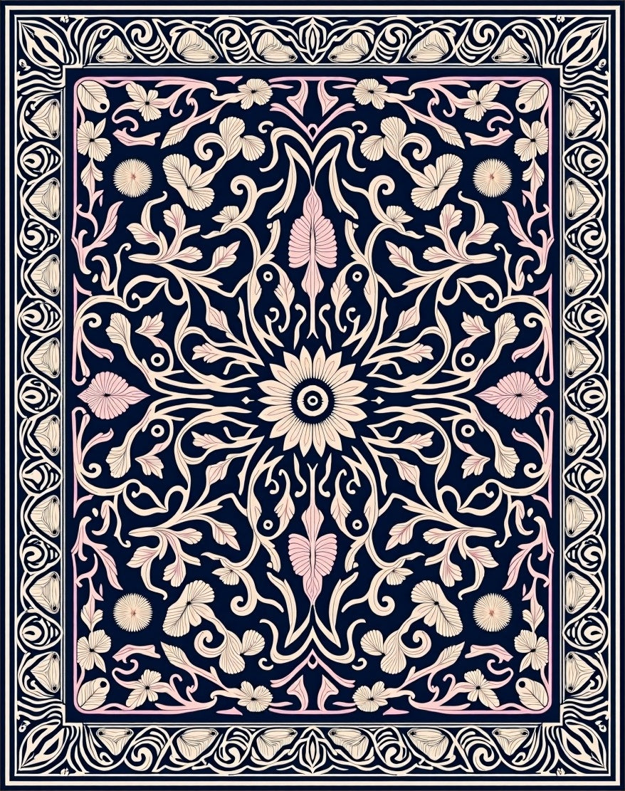 Elegant Floral Vine Art Nouveau Rug