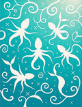 White Octopus Aquatic Swirls Design Rug
