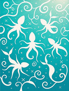 White Octopus Aquatic Swirls Design Rug