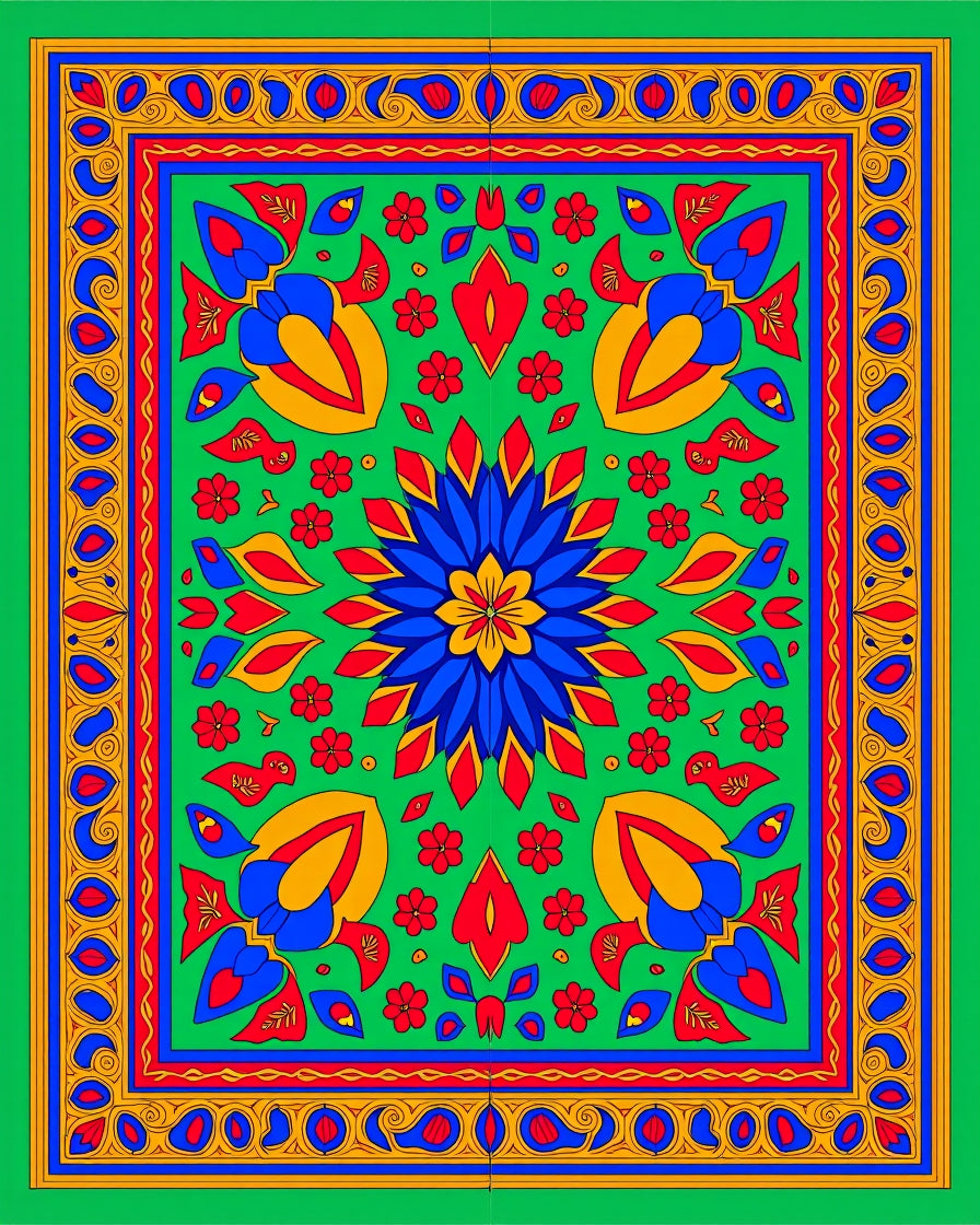 Vibrant Floral Geometric Pattern Rug