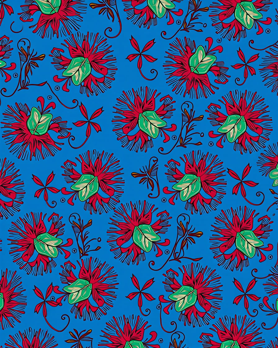 Red Passion Flower Blue Pattern Rug