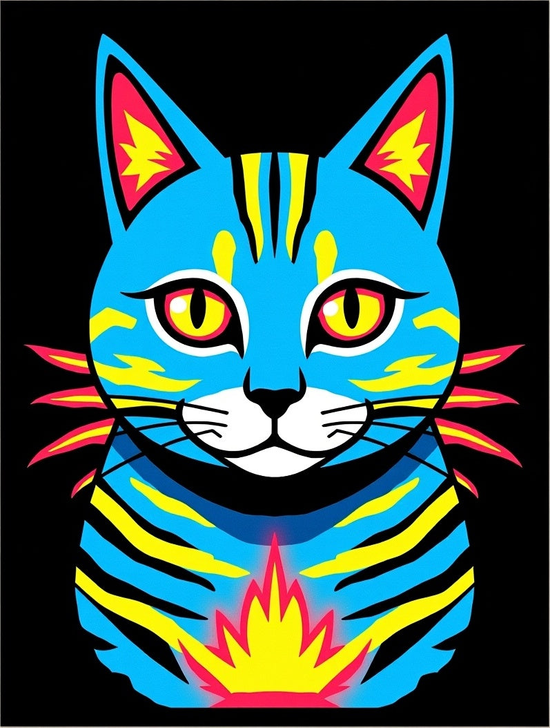 Pop Art Blue Yellow Cat Design Rug