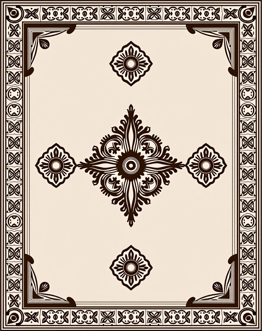 Regal Floral Centerpiece Border Pattern Rug