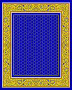 Blue Hexagon With Ornate Yellow Border Rug