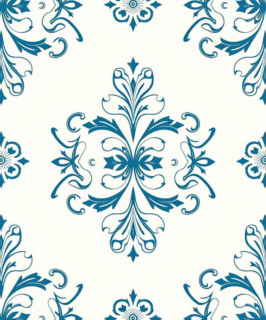 Classic Teal Floral Scrollwork Pattern Rug