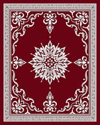 Ornate Burgundy White Floral Design Rug