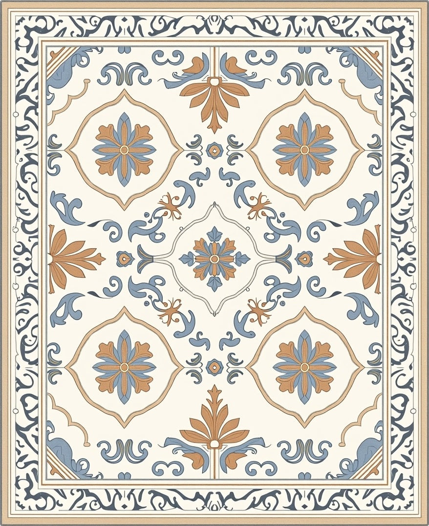 Cream Abstract Floral Pattern Rug