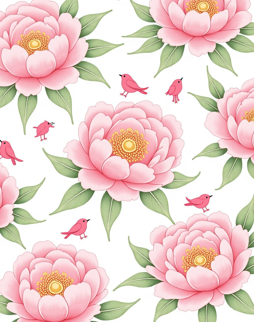 Pink Peony and Bird Pattern Rug