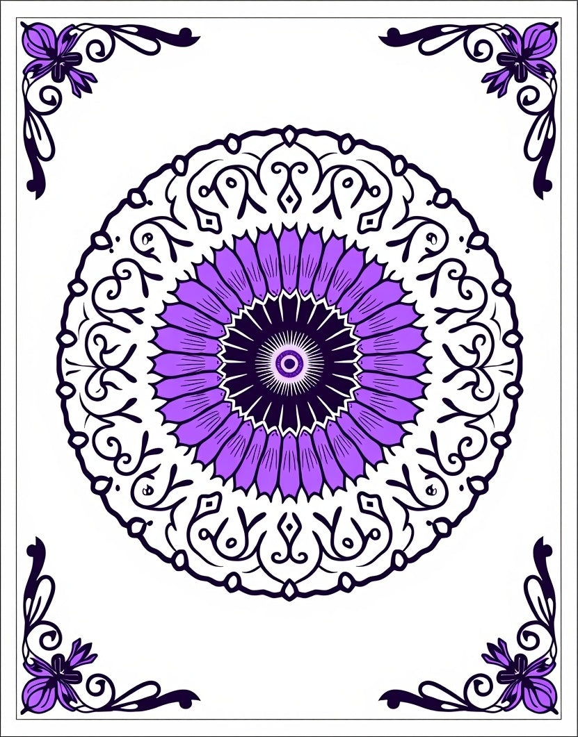 Purple Floral Mandala Pattern Rug