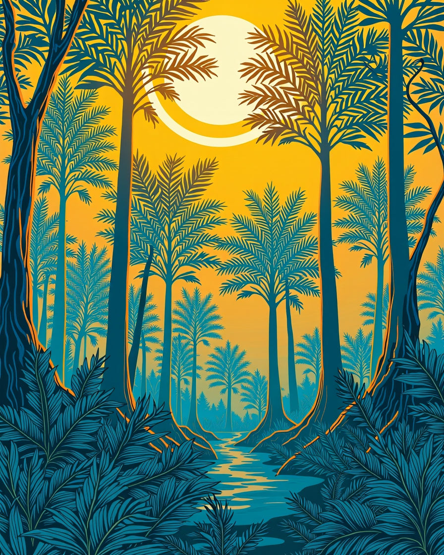 Lush Jungle Fantasy Palm Scene Rug