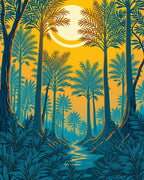 Lush Jungle Fantasy Palm Scene Rug