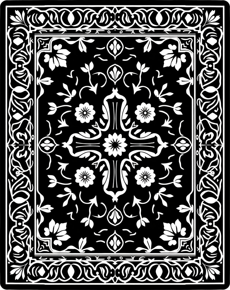 Classic Floral Scrollwork Black White Rug