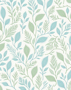 Soft Blue Green Leafy Vine Pattern Rug