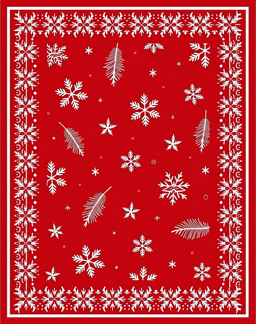 Red Snowflake Pine Branch Medley Rug