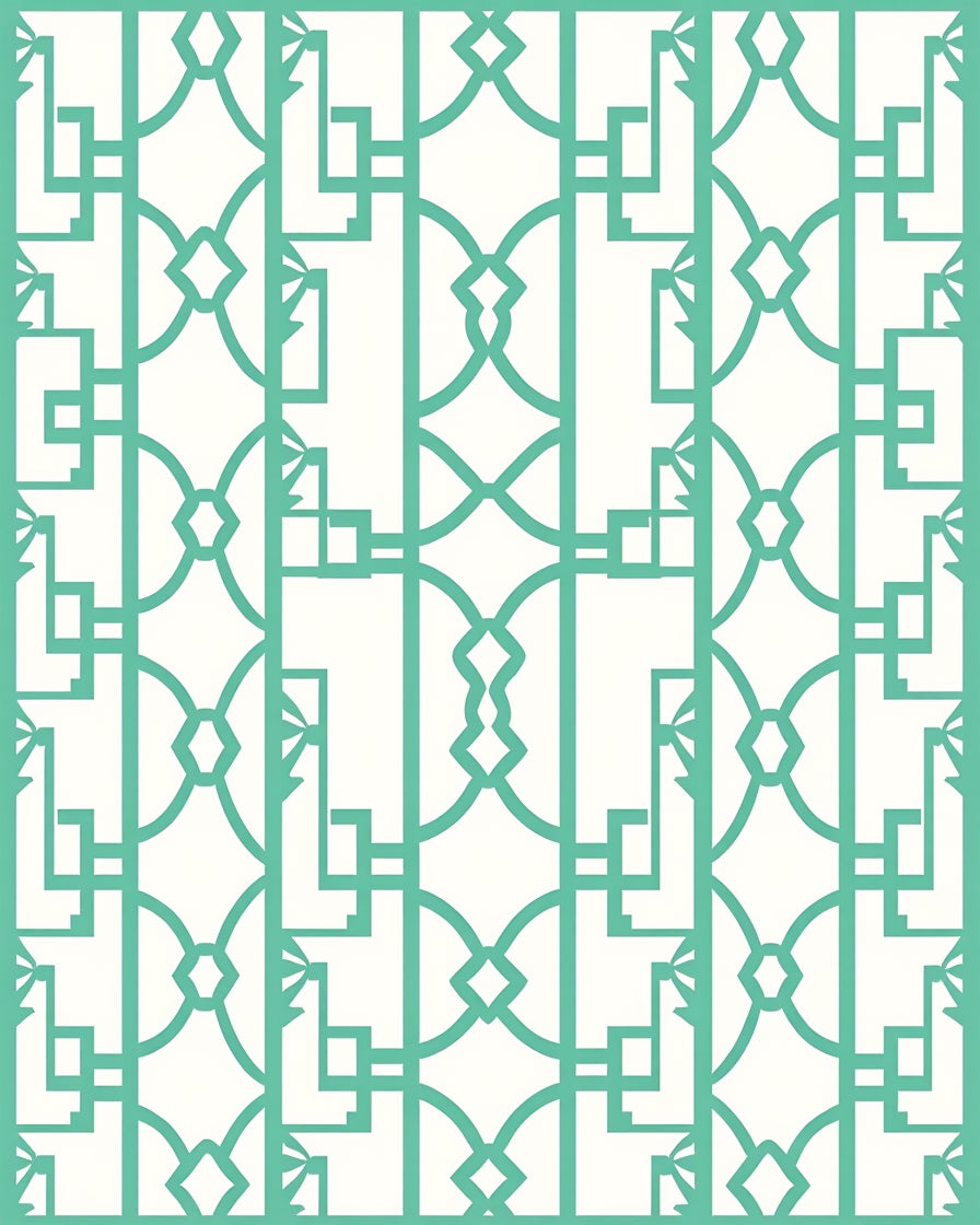 Green Geometric Lattice Inspired Pattern Rug