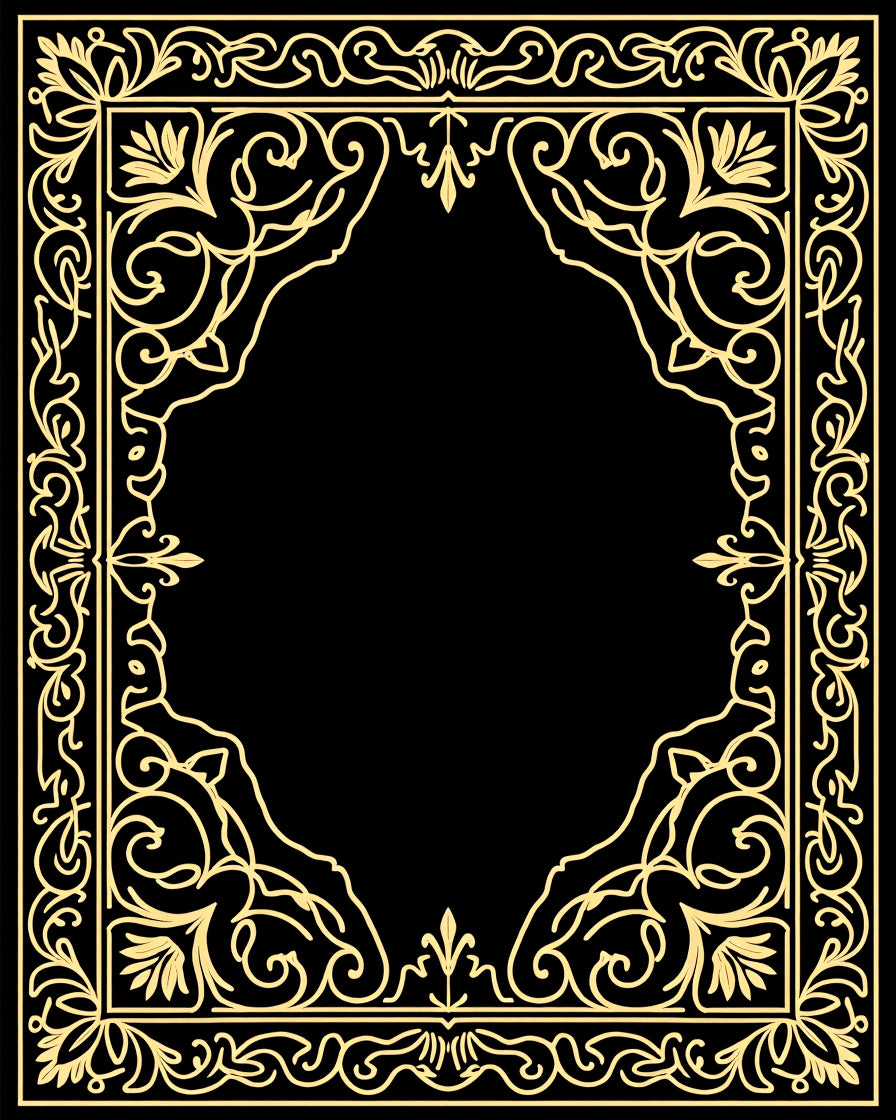 Elegant Golden Vintage Scroll Border Rug