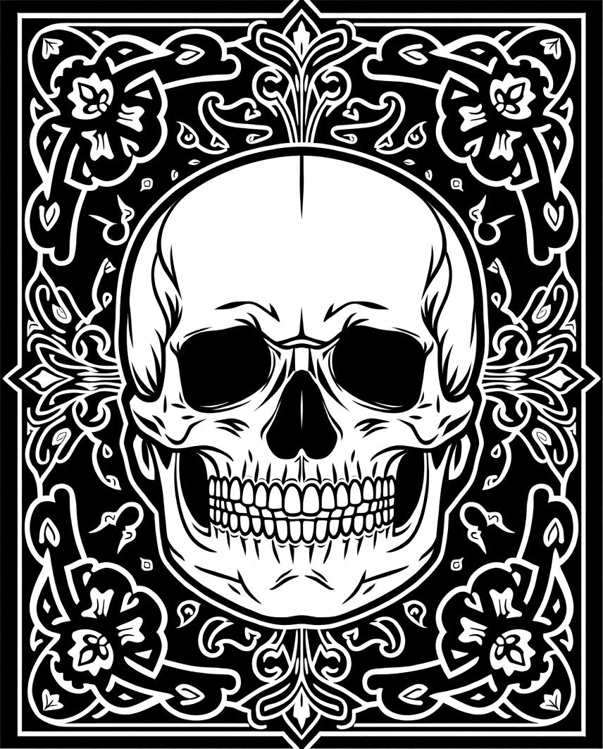 Skull Gothic Floral Ornament Rug