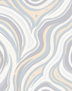 Cool Toned Wavy Line Art Rug