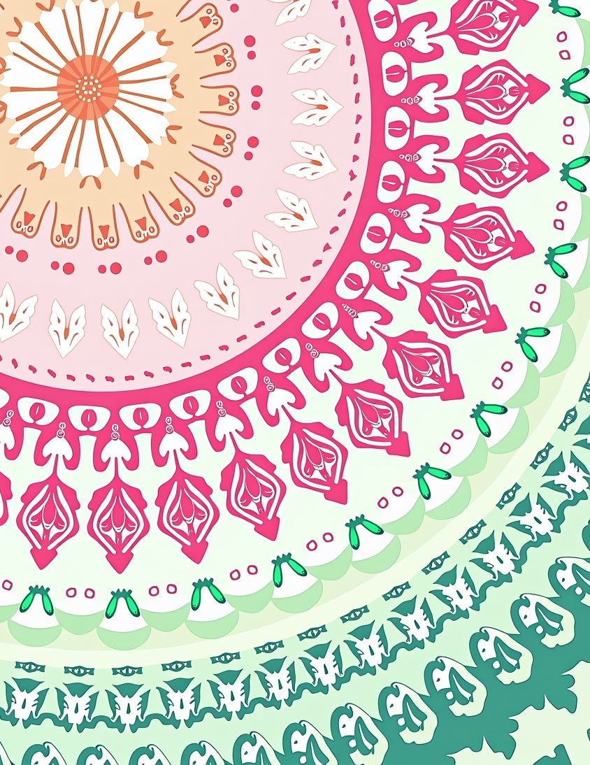 Mandala Floral Pattern With Pink Green Rug