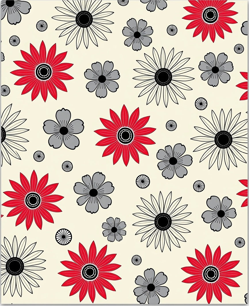 Modern Floral Print Red Gray Rug