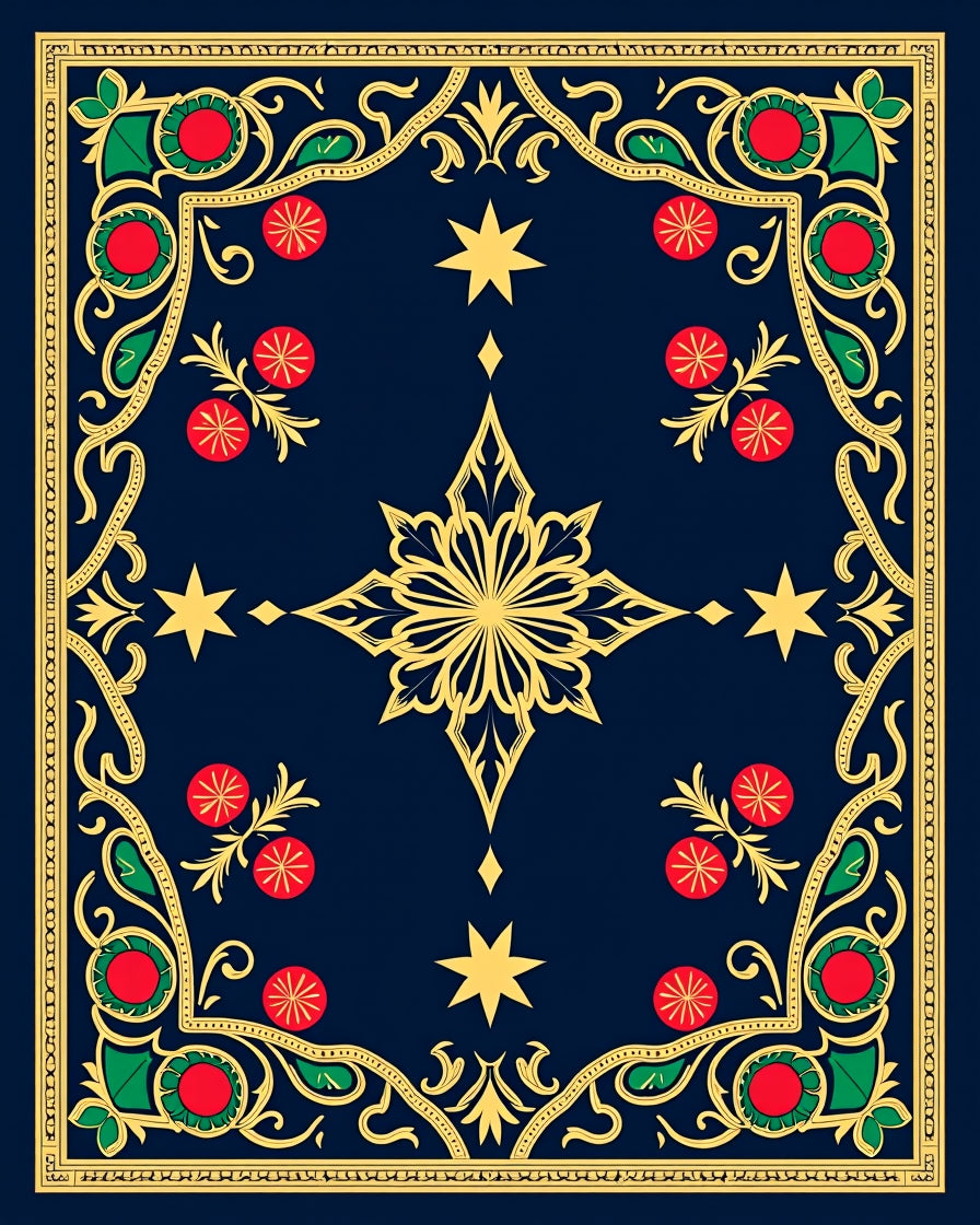 Ornate Midnight Blue Floral Star Rug