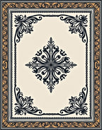 Ornate Black Gold Scroll Pattern Rug