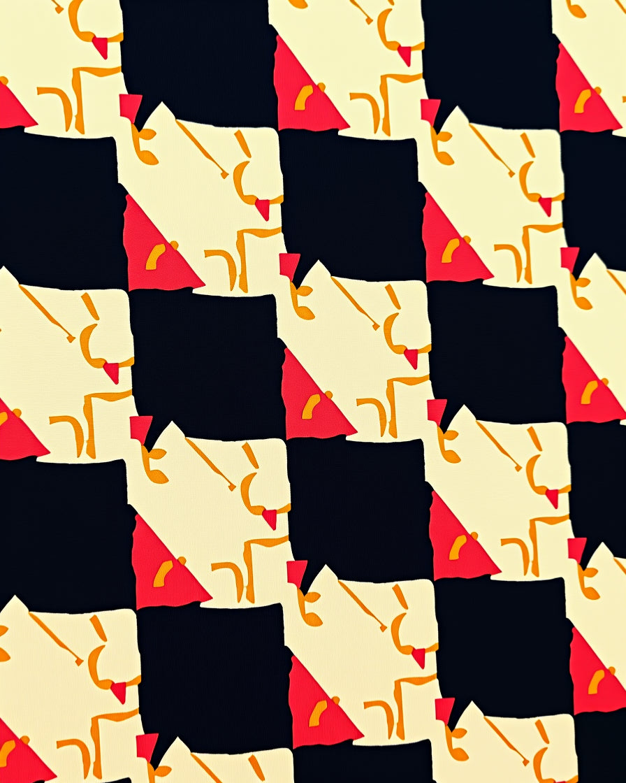 Abstract Red Cream Checkerboard Pattern Rug