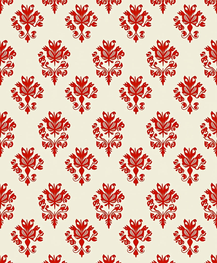 Classic Red Floral Damask Pattern Rug