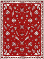 Red White Snowflake Floral Pattern Rug