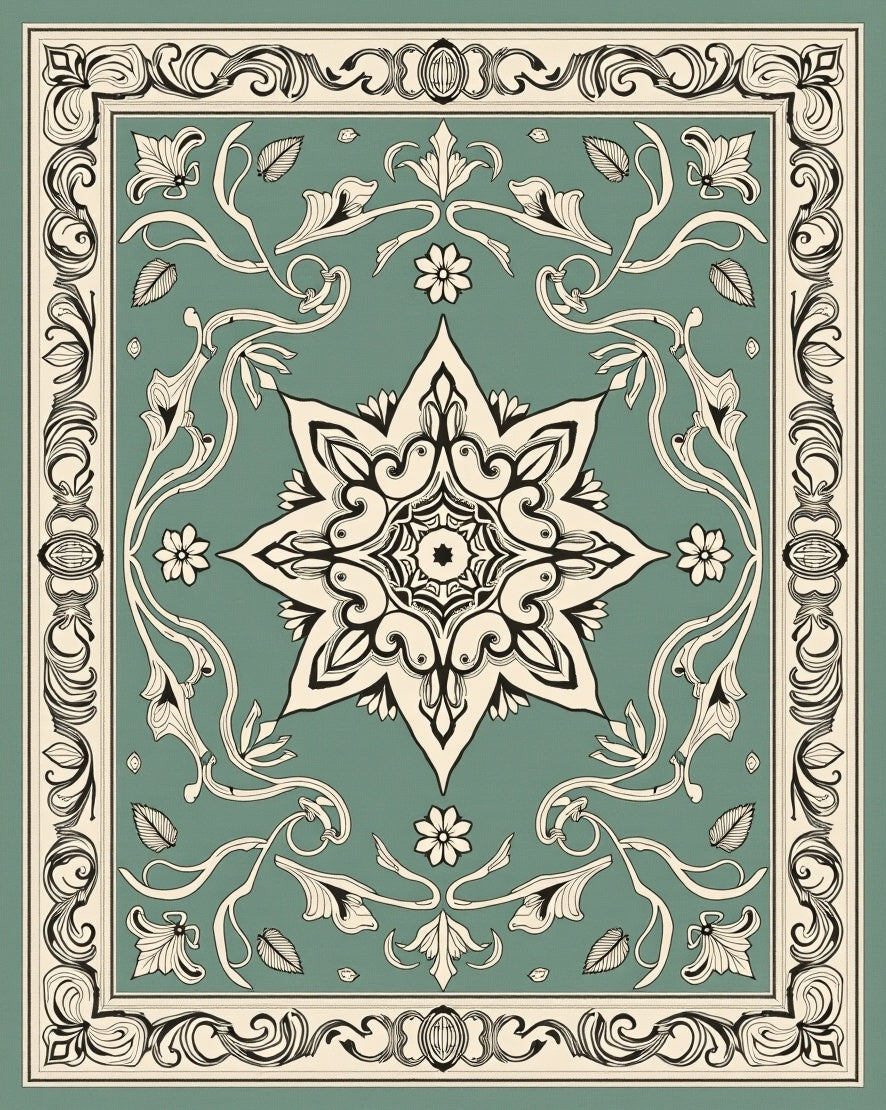 Ornate Floral Star Patterned Vintage Rug