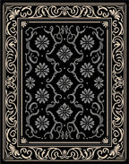 Classic Black Floral Scroll Design Rug