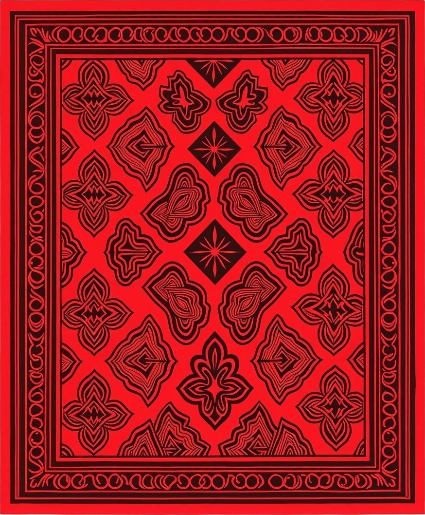 Bold Red Abstract Floral Design Rug