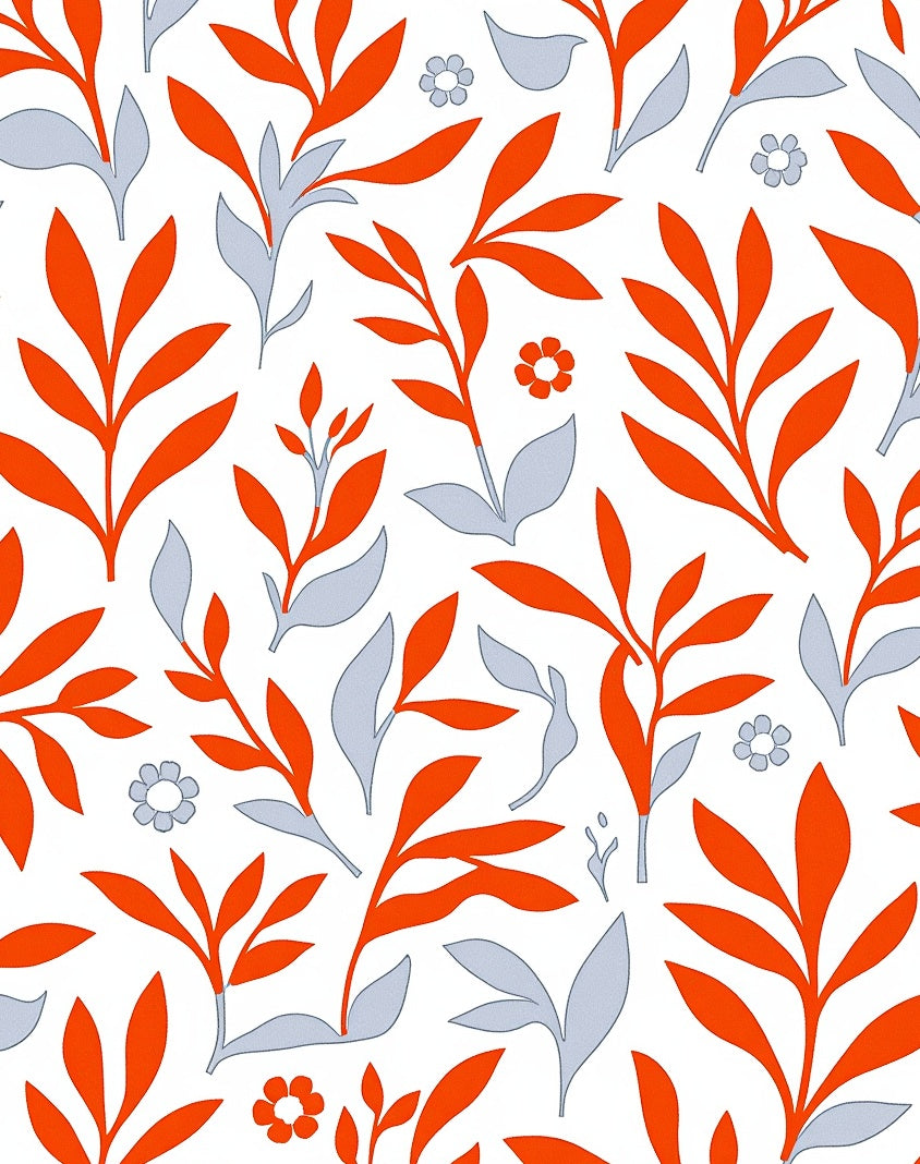 Orange Floral Leaf Pattern Design Rug