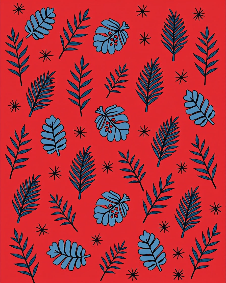 Tropical Leaf Pattern With Star Accents Rug