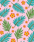 Vibrant Tropical Floral Leaf Pink Rug