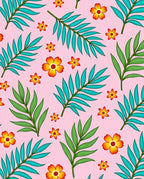 Vibrant Tropical Floral Leaf Pink Rug