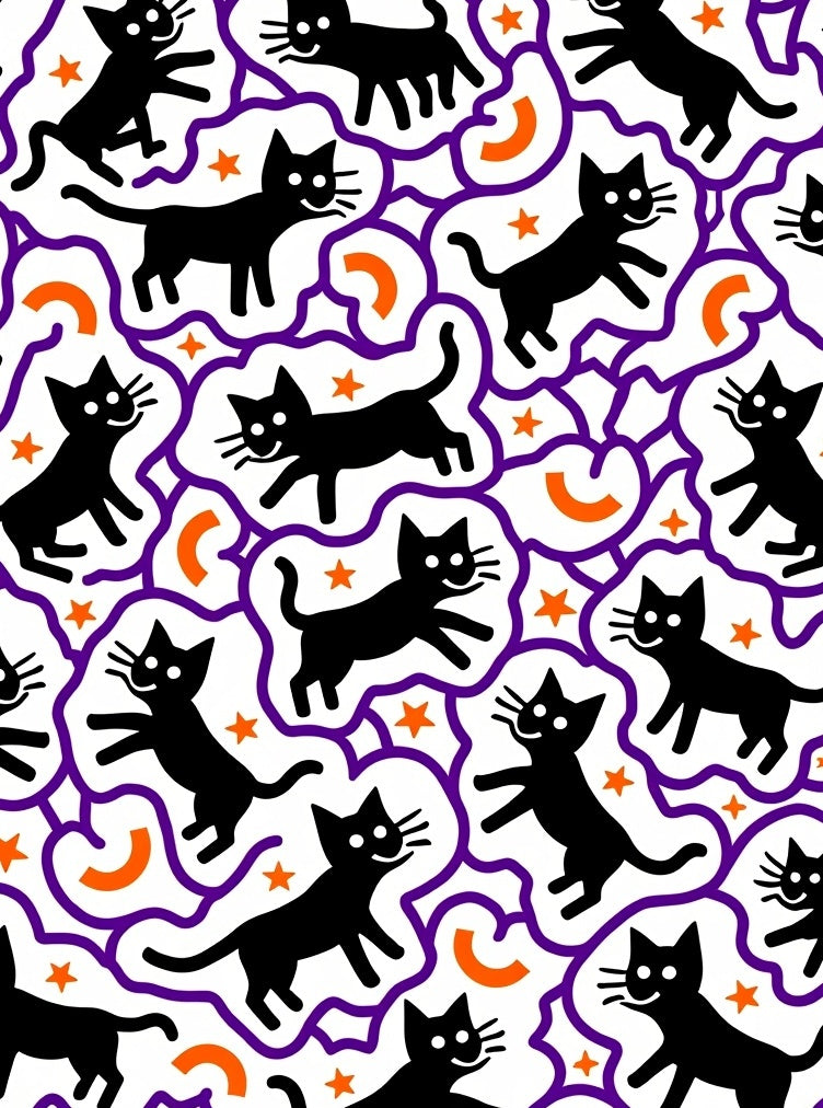 Whimsical Black Cats Purple Outline Rug