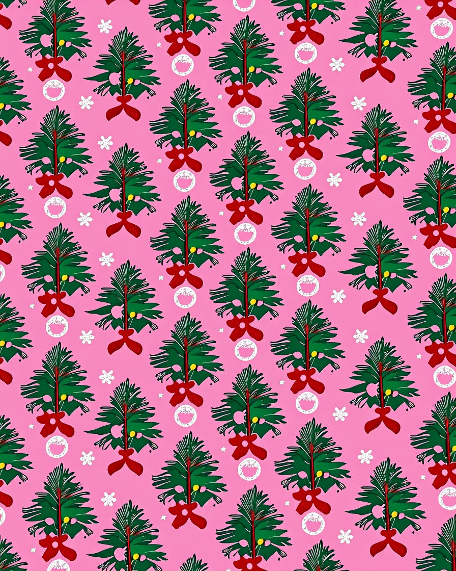 Pink Christmas Tree Garland Rug