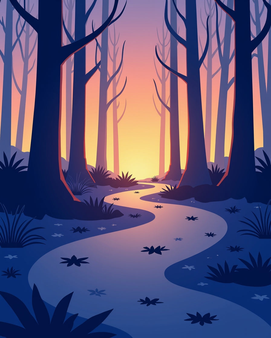 Forest Pathway Minimalist Sunset Design Rug