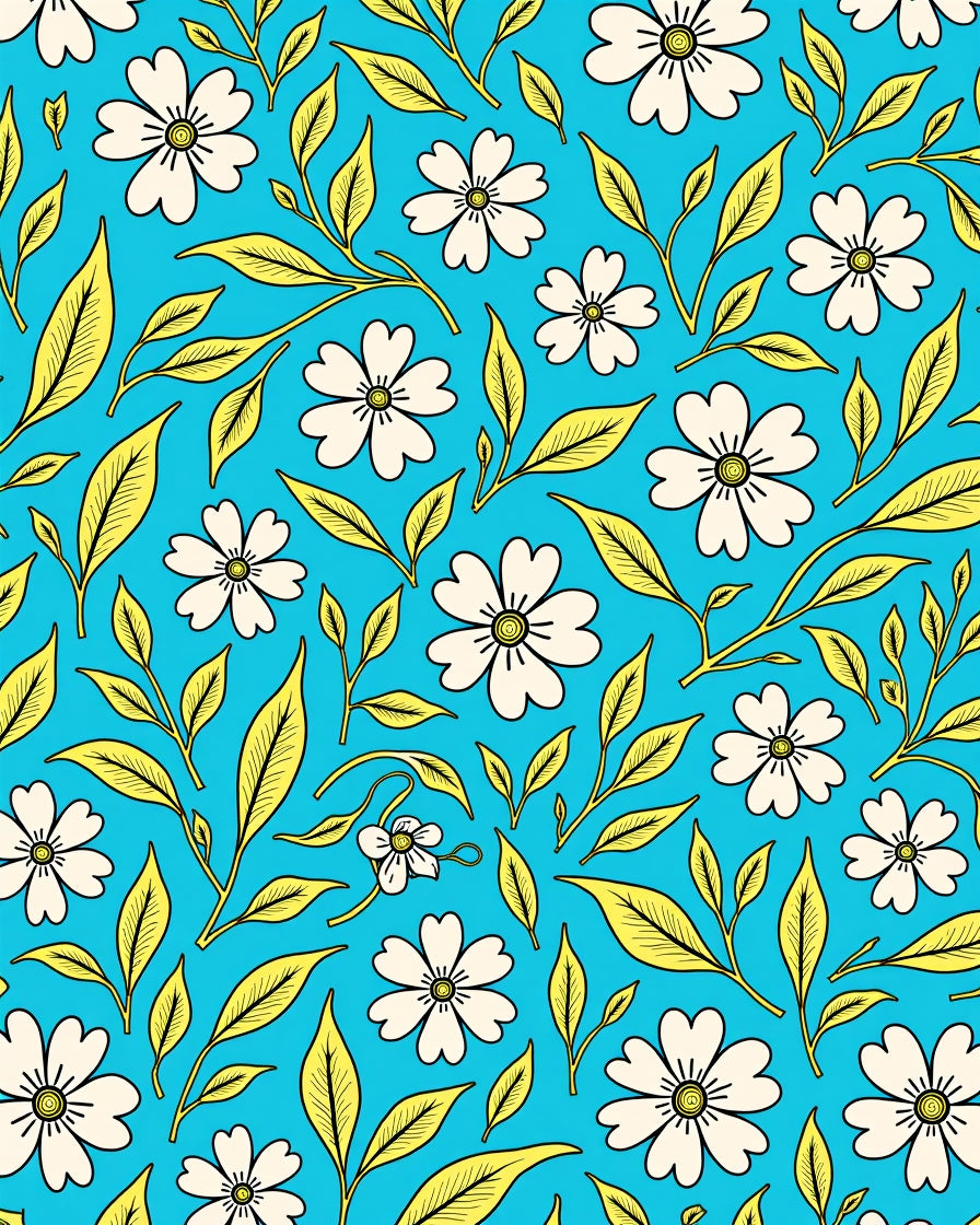 Bright Floral Pattern With Leafy Vines Rug