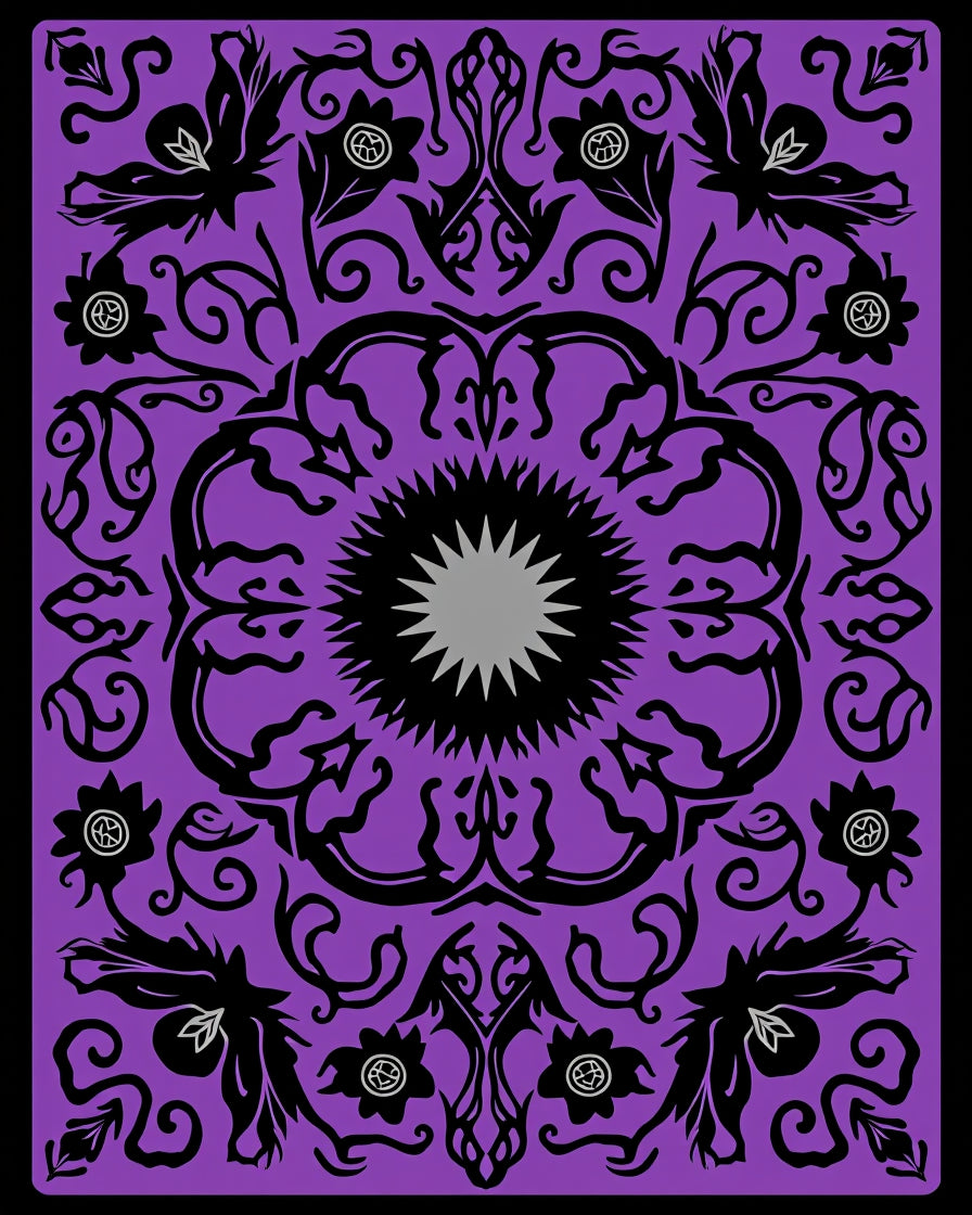 Purple Black Floral Medallion Pattern Rug