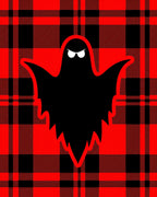 Spooky Ghost Red Plaid Textile Design Rug
