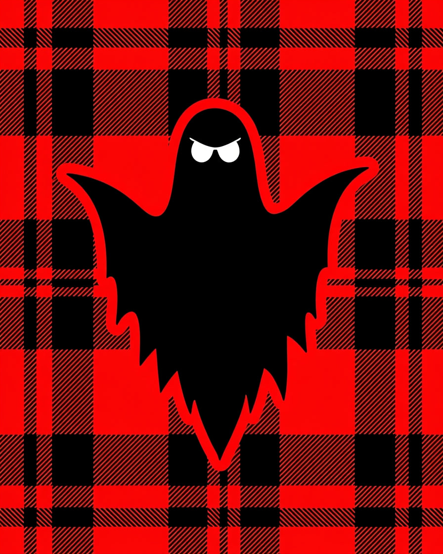 Spooky Ghost Red Plaid Textile Design Rug