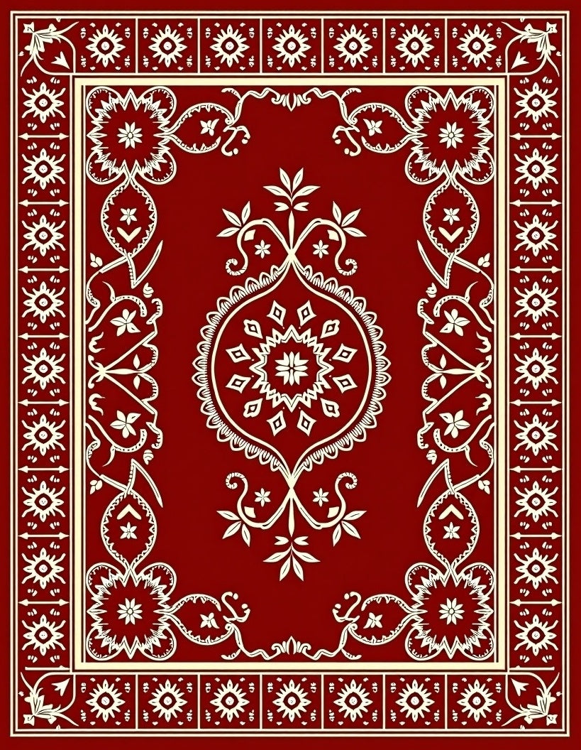 Ornate Floral Border Medallion Design Rug