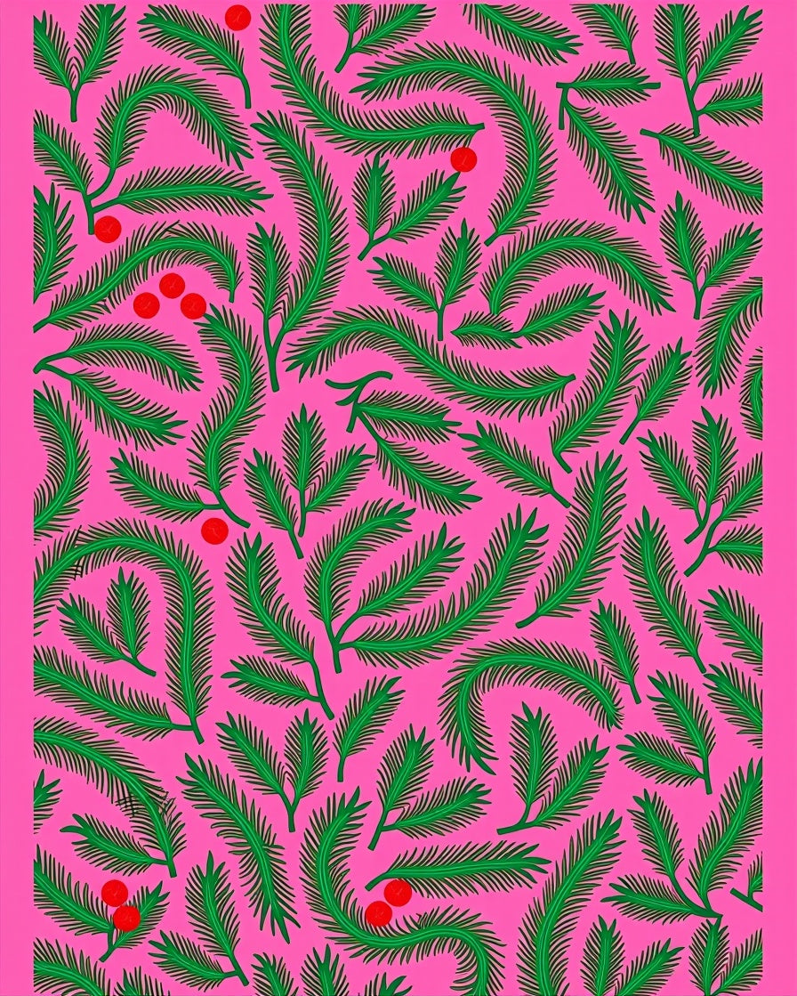 Vibrant Green Fronds Red Berries Rug