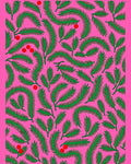 Vibrant Green Fronds Red Berries Rug