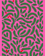 Vibrant Green Fronds Red Berries Rug
